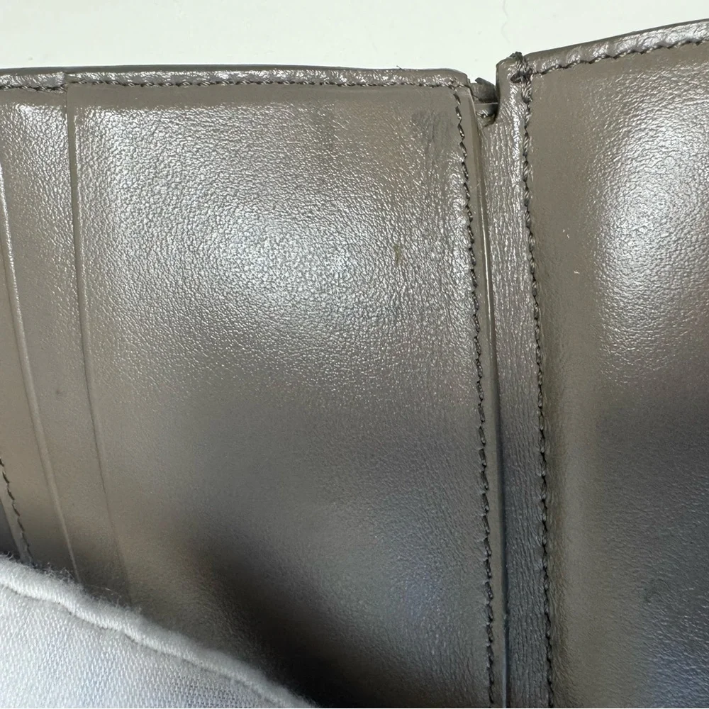 Celine Compact x mm Tri Fold Gray Leather Textured Wallet